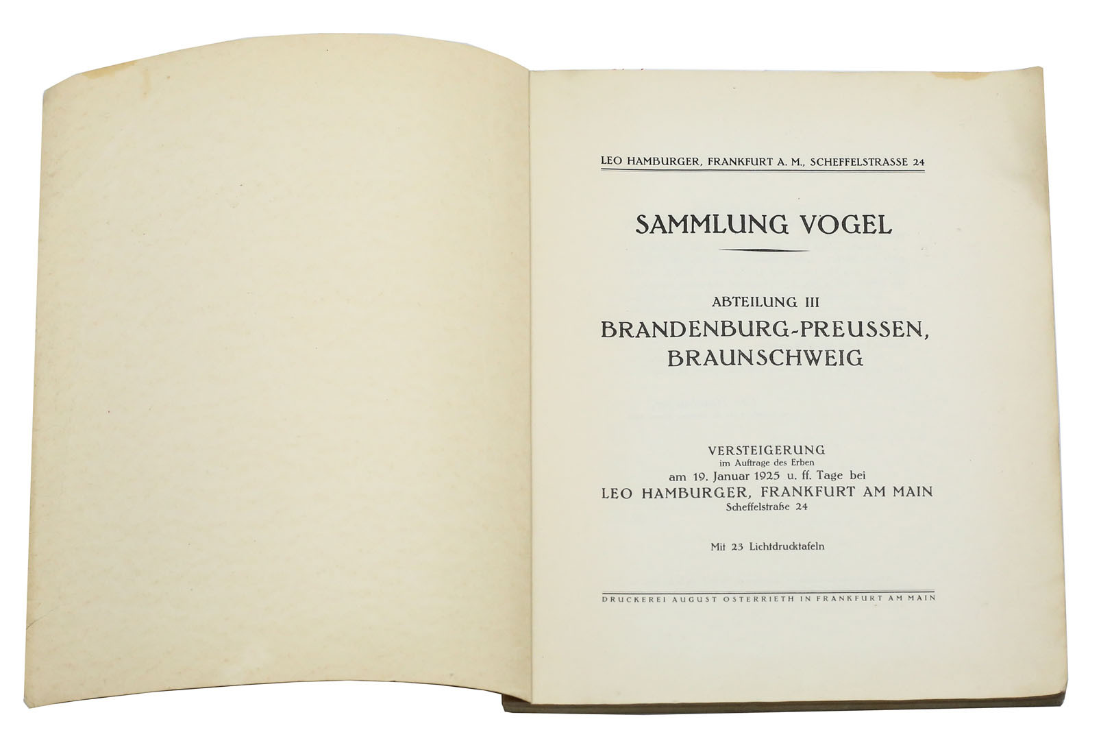 Katalog aukcyjny Leo Hamburger „Sammlung Vogel Abteilung 3. Branderburg - Preussen Braunschweig”